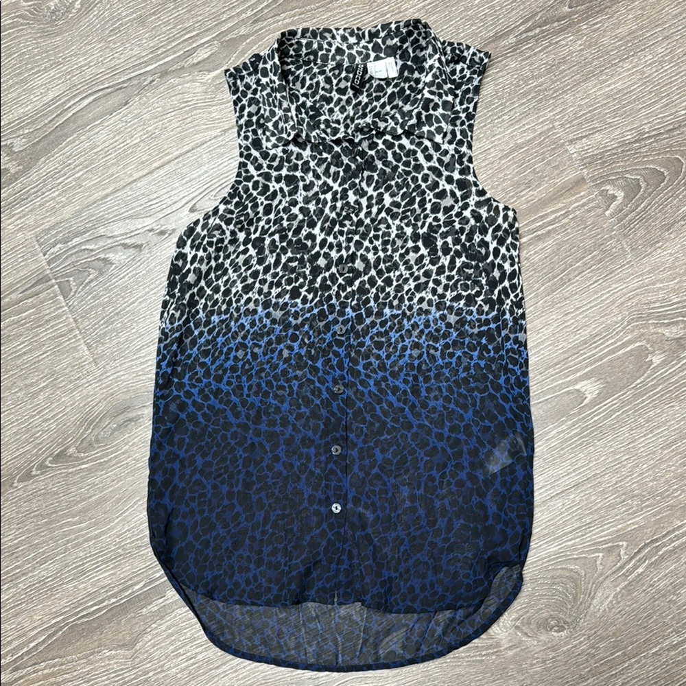 H&M Divided Women’s Leopard Print Sleeveless Top - Black and Blue Size 2 (XS)